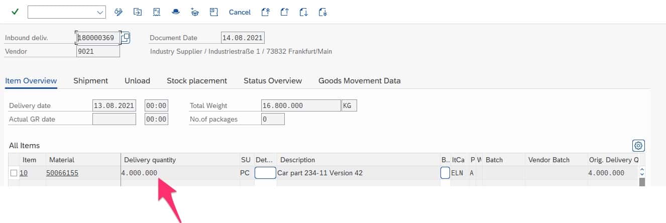 Resolving ME161 - Inbound delivery