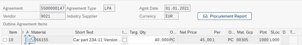 Scheduling agreement target quantity