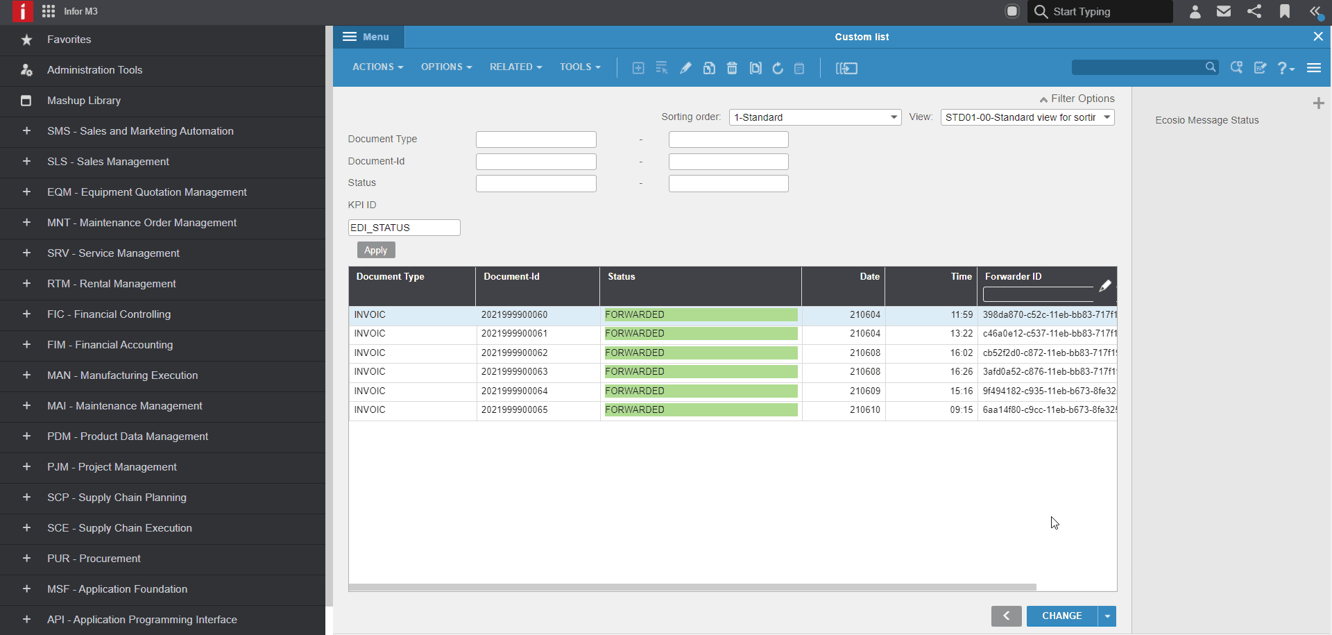 Graphic: The status of each EDI message - directly visible in the familiar user interface of Infor M3.